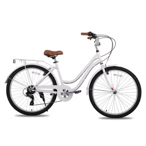 26 Inch Women’s Cruiser Bike, 7 Speed City Bicycle with Rear Rack, Fenders – Comfortable Urban Commuter